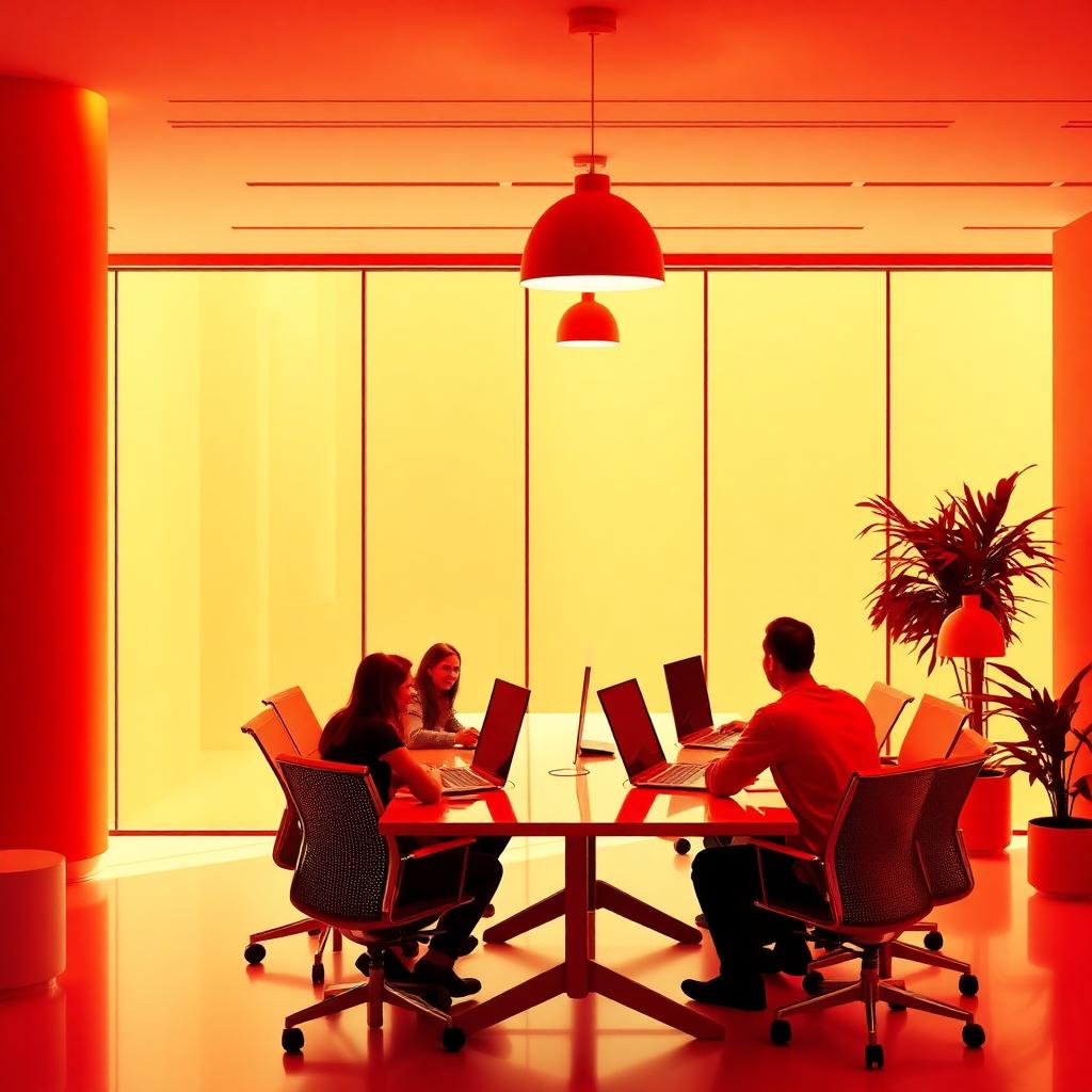 Ignis team collaborating in a warm-lit modern workspace